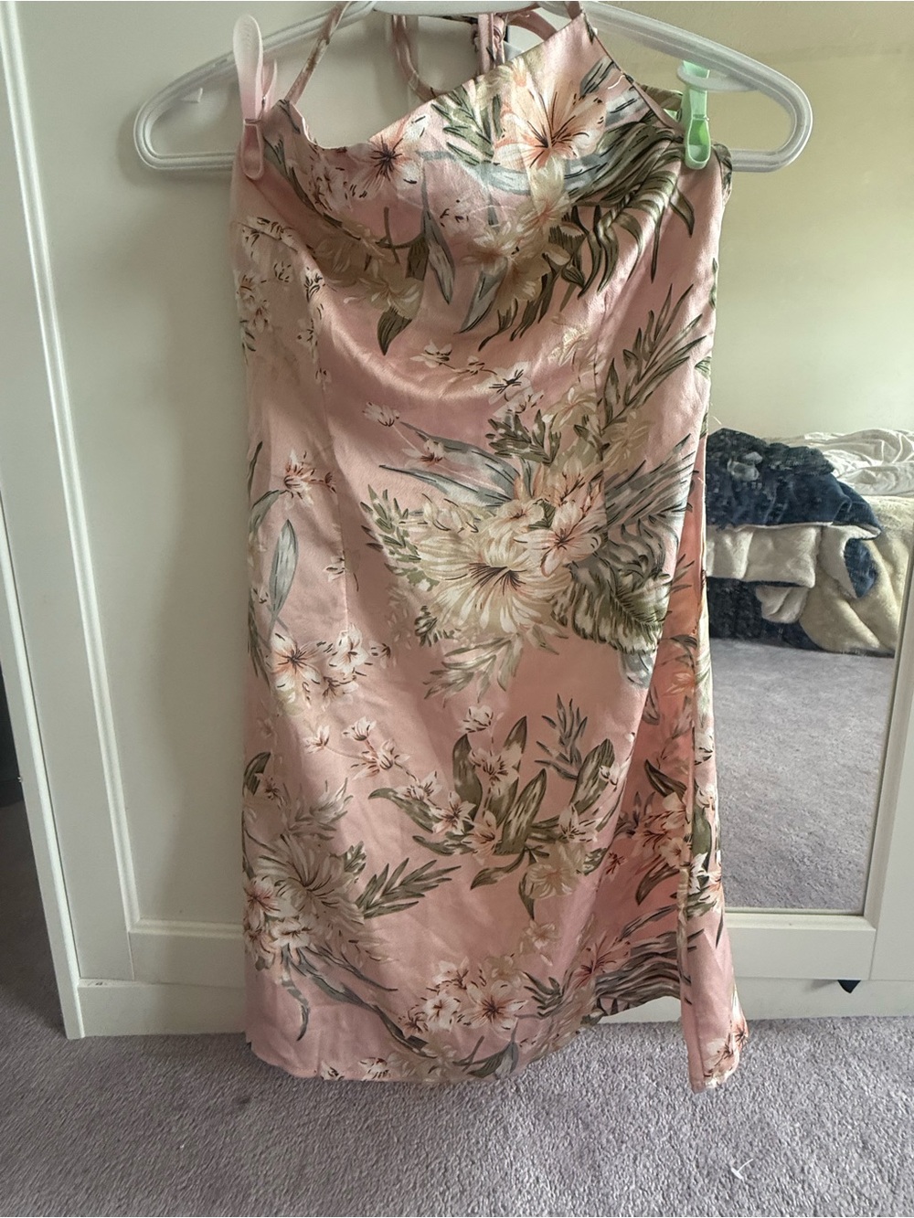 Small Pink Floral Satin Cowl Neck Slip Dress